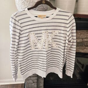 Michael Kors White and Gray Striped Sweater